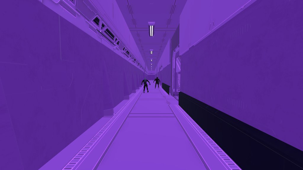 Aliens charging down a corridor on Neon Nights